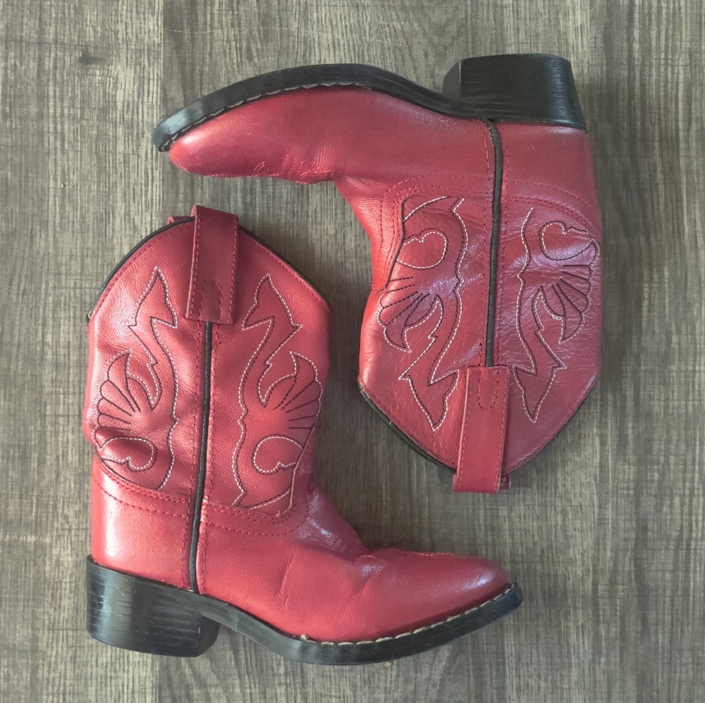 Masterson Boot Co Cowboy Western Red Leather Boots Kids 11